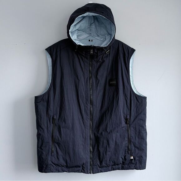 BOSS Camilo Gilet Reversible Waterproof Hooded Puffer Vest Golf Logo Size 36 R S - Picture 7 of 16